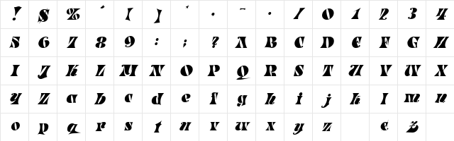 Sally Oblique Character Map
