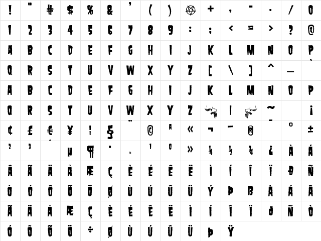 SamdanEvil Regular Character Map