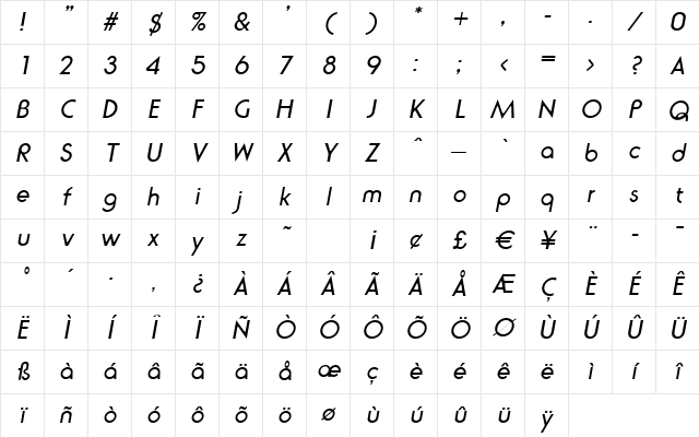 NaomiBecker Italic Character Map