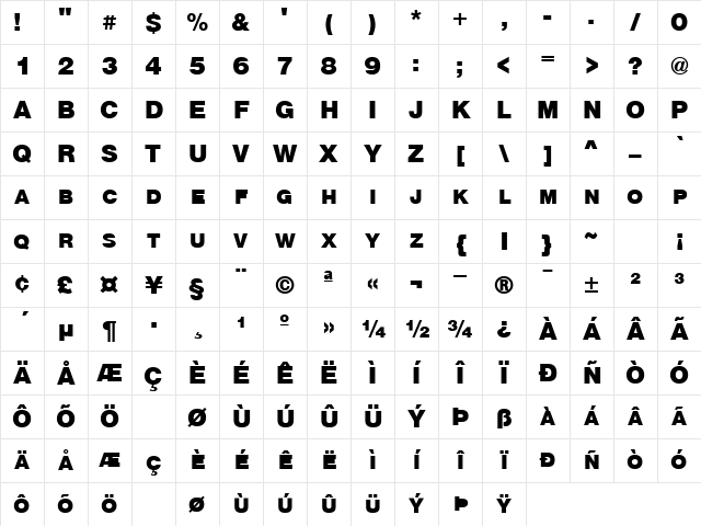 SansExpBlack Normal Character Map SansExpBlack Normal Character Map