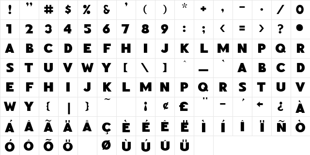 Sansville Bold Character Map Sansville Bold Character Map