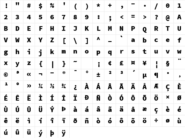 SauceCodePro NF Regular Character Map