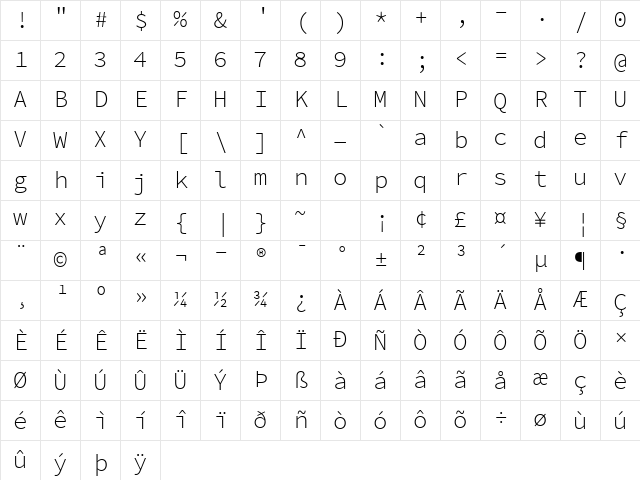 SauceCodePro NF Regular Character Map