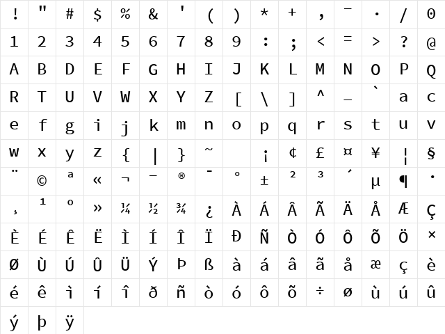 SauceCodePro NF Regular Character Map