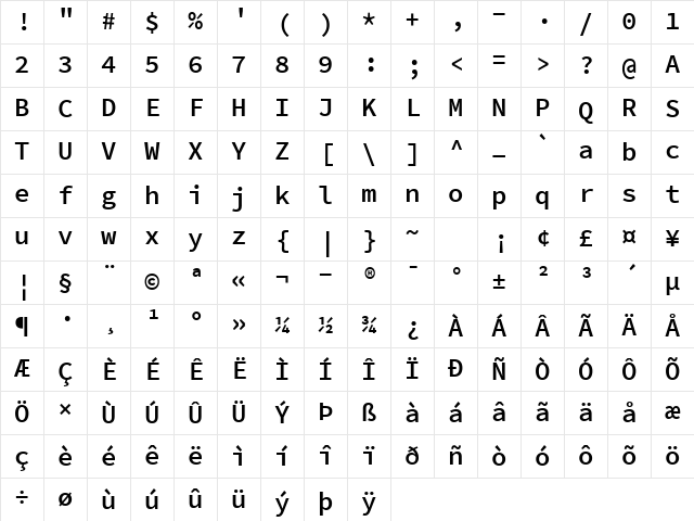 SauceCodePro NF Regular Character Map