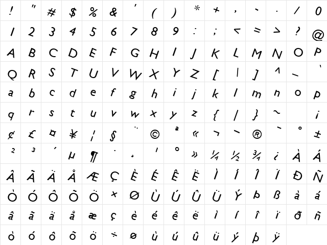 Saucy Regular Character Map Saucy Regular Character Map