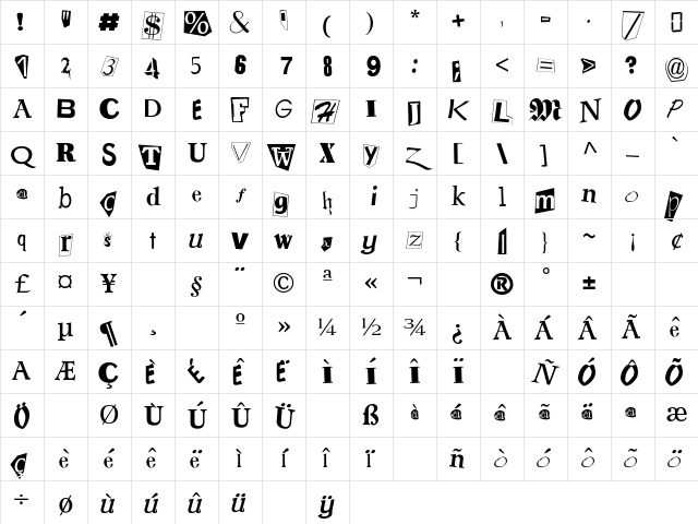 NappedNote Regular Character Map