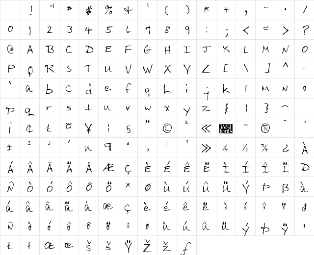 NappysHand Regular Character Map NappysHand Regular Character Map