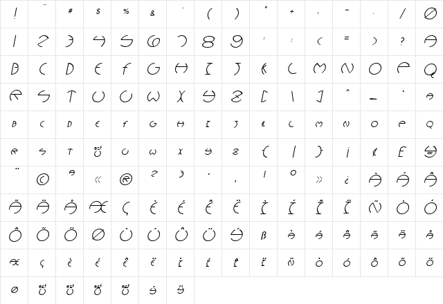 Narcosis Oblique Character Map