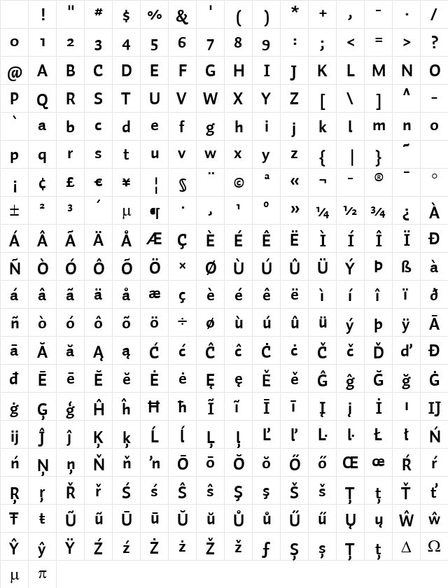 Auto 3 Bold Character Map