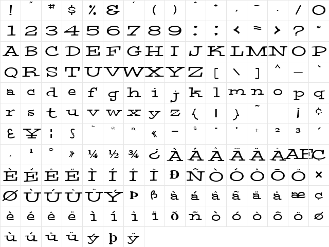 School Regular Character Map
