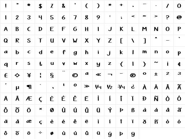 School Path Expanded Bold Character Map