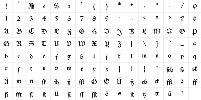 Schwaben Alt Bold Character Map