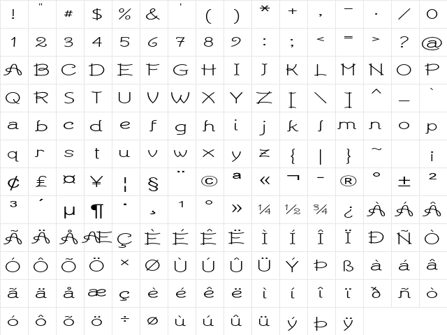 Scrapbook Curls Extra-expanded Regular Character Map