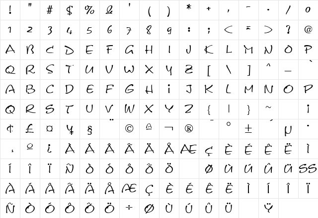 Scribble Regular Character Map