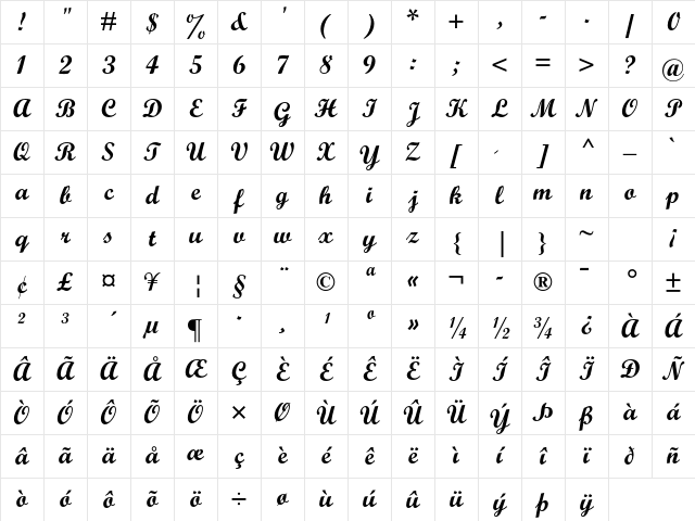 Script MT Std Bold Character Map