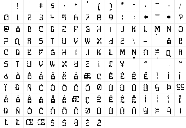 Scritzy X Regular Character Map