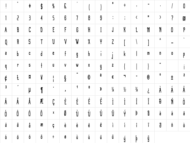 Scrunch Extra-condensed Bold Character Map