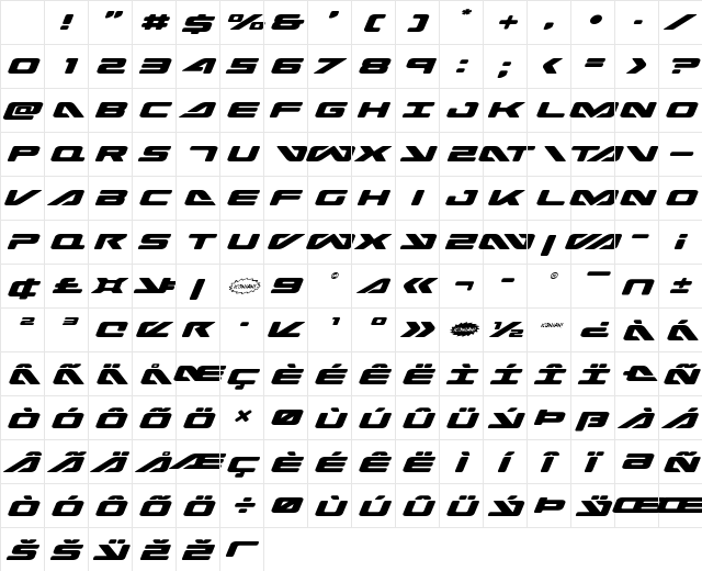 Sea-Dog Expanded Italic Expanded Italic Character Map