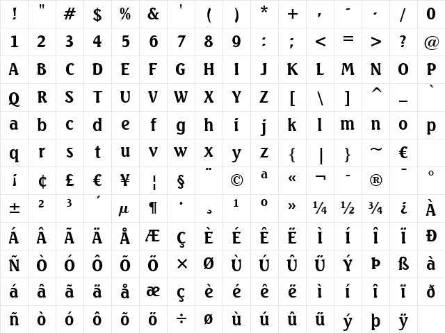 Seagull Lt BT Bold Character Map