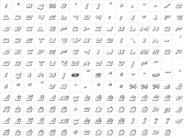 Searider Falcon 3D Italic Italic Character Map