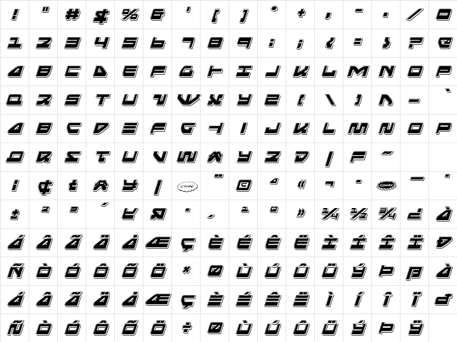 Searider Falcon Punch Italic Italic Character Map