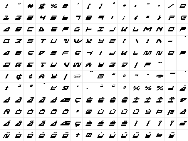 Searider Falcon Super-Italic Italic Character Map Searider Falcon Super-Italic Italic Character Map