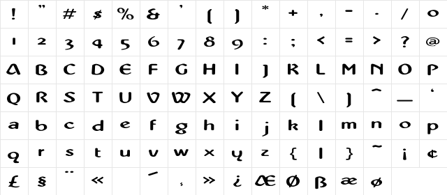 Abbey-Medium Extended Regular Character Map