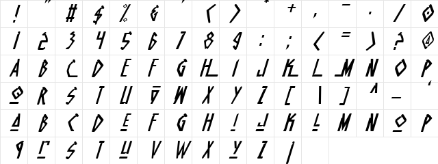 Native Alien Italic Italic Character Map