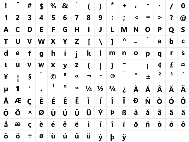 Segoe UI Bold Character Map