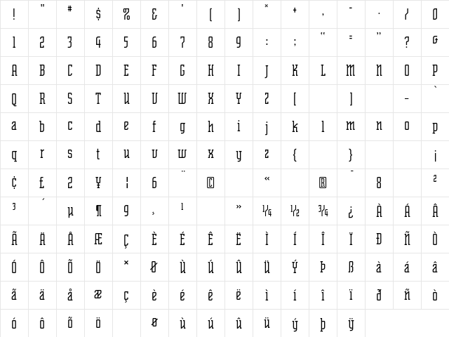 SenatorThin Regular Character Map SenatorThin Regular Character Map