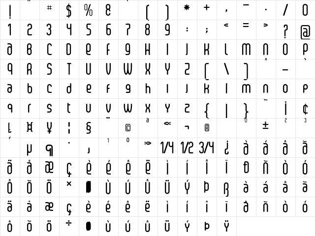 Senzi Bold Character Map