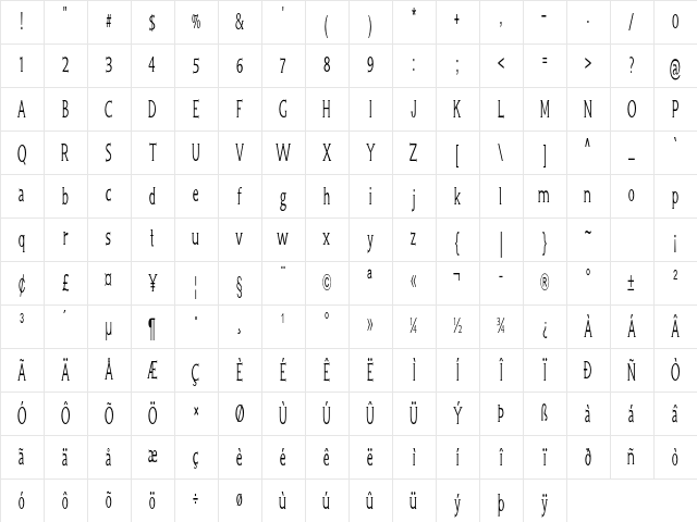 Seraph Extra-condensed Regular Character Map Seraph Extra-condensed Regular Character Map