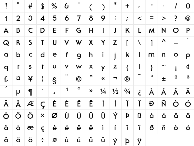 SerifGothic Regular Character Map