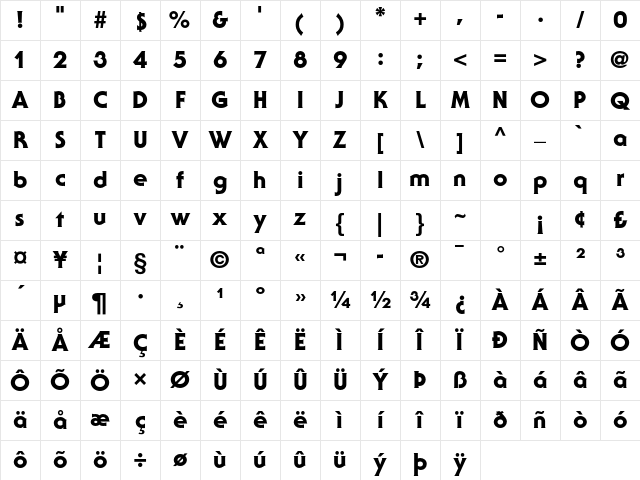 ITC Serif Gothic Std Heavy Character Map