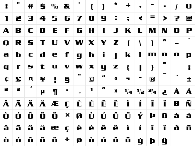 SerpentineDBol Regular Character Map