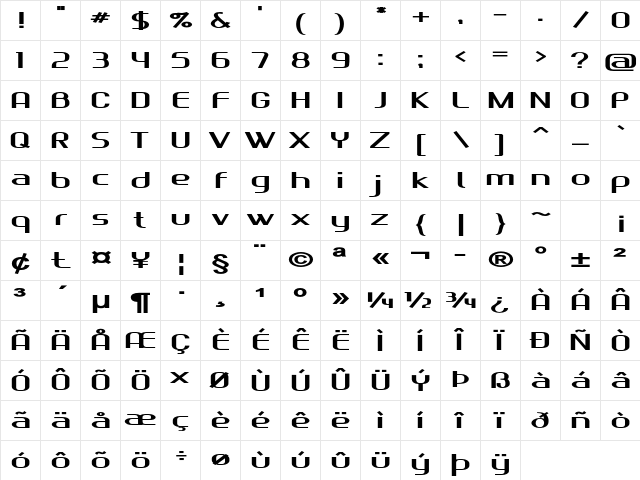 Serti Extra-expanded Bold Character Map