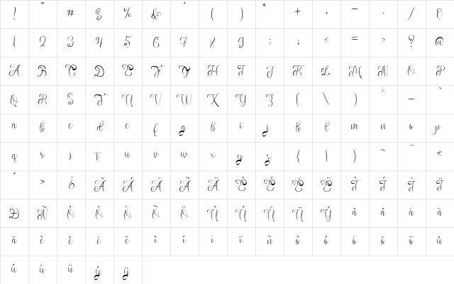 Setta Script Regular Character Map