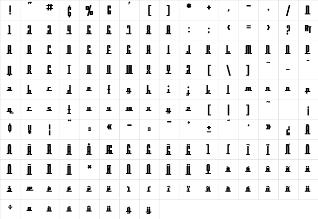 SF Americana Dreams Upright Bold Character Map