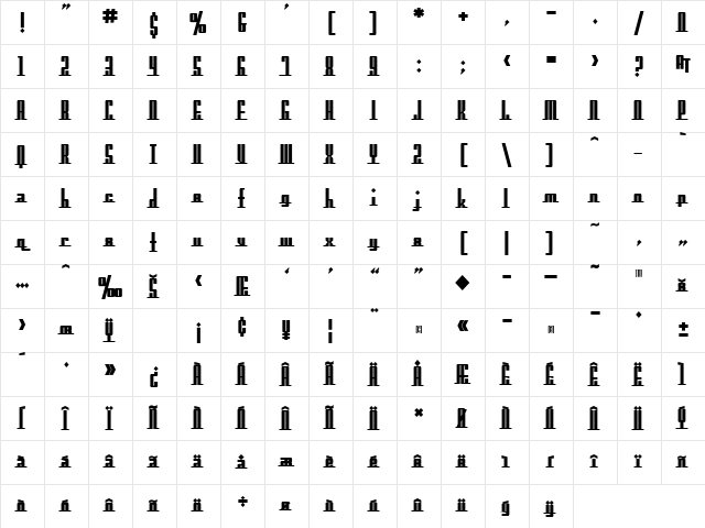 SF Americana Dreams Upright Bold Character Map