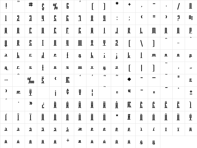 SF Americana Dreams Upright Regular Character Map