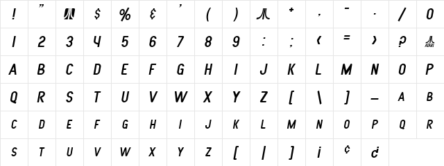 SF Atarian System Italic Character Map