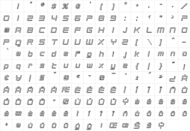 SF Chromium 24 Oblique Character Map