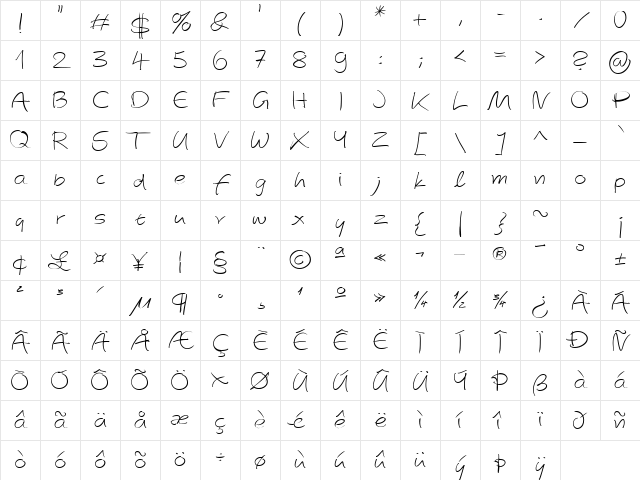 AutographScriptEF Light Character Map