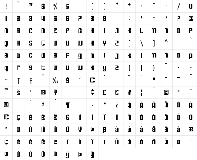 SF DecoTechno Regular Character Map