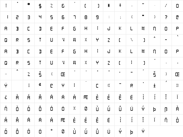 SF Digital Readout Heavy Character Map