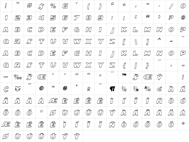 SF Distant Galaxy Outline Italic Character Map SF Distant Galaxy Outline Italic Character Map
