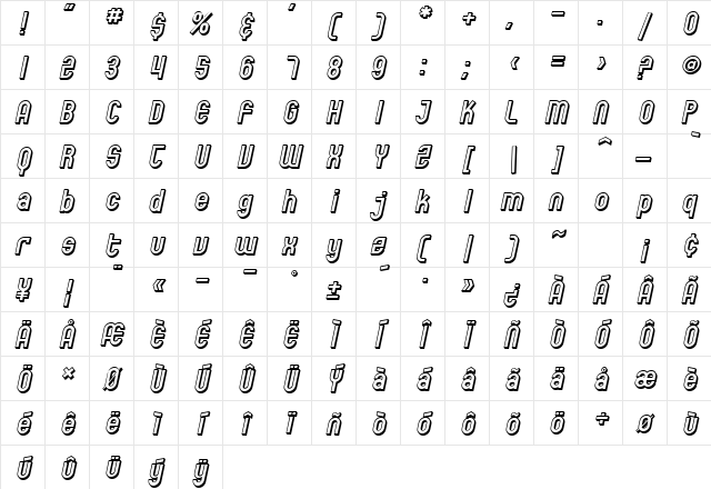 SF Eccentric Opus Shaded Oblique Character Map