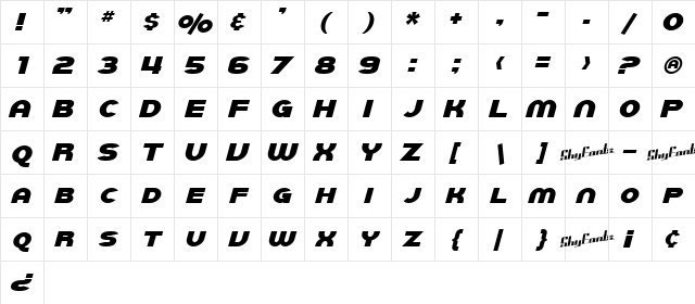 SF Juggernaut Italic Character Map SF Juggernaut Italic Character Map