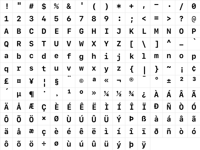 SF Mono Bold Character Map